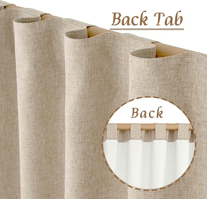 95 Inch 100% Blackout Linen Curtains 2 Panels - Image 6