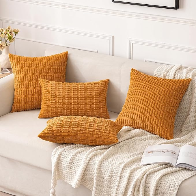 MIULEE Fall Corduroy Decorative Throw Pillow Covers 12x20 Burnt Orange | Lumbar - Image 2