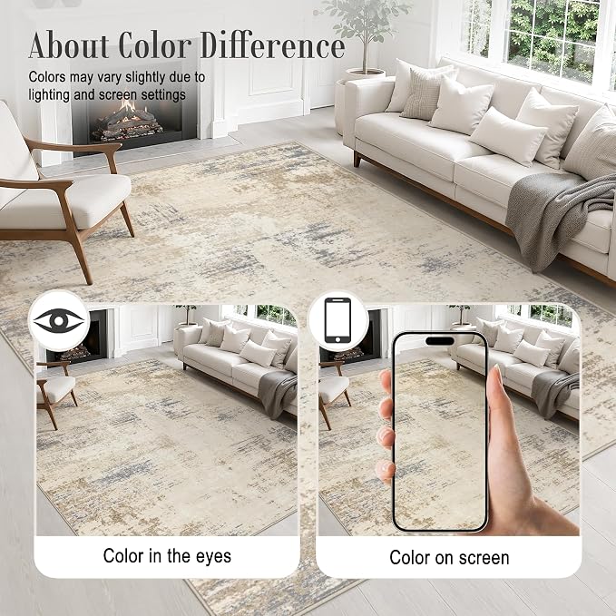 2.6x14 Washable Runner Rug:Modern Abstract Soft Carpet Beige Brown | - Image 6
