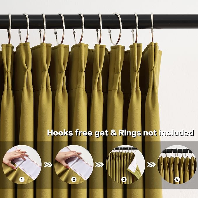 Yellow Pinch Pleated Curtains 63 Inch Length 2 Panels Set Noise Cancelling - Image 2