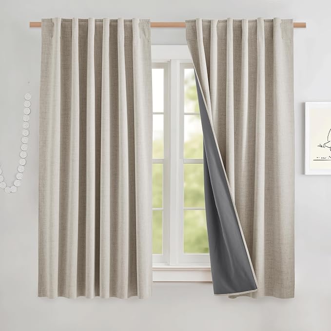 NICETOWN Natural Linen Blackout Curtain Panels 52 x 68 Inch, Thermal Liner by NICETOWN