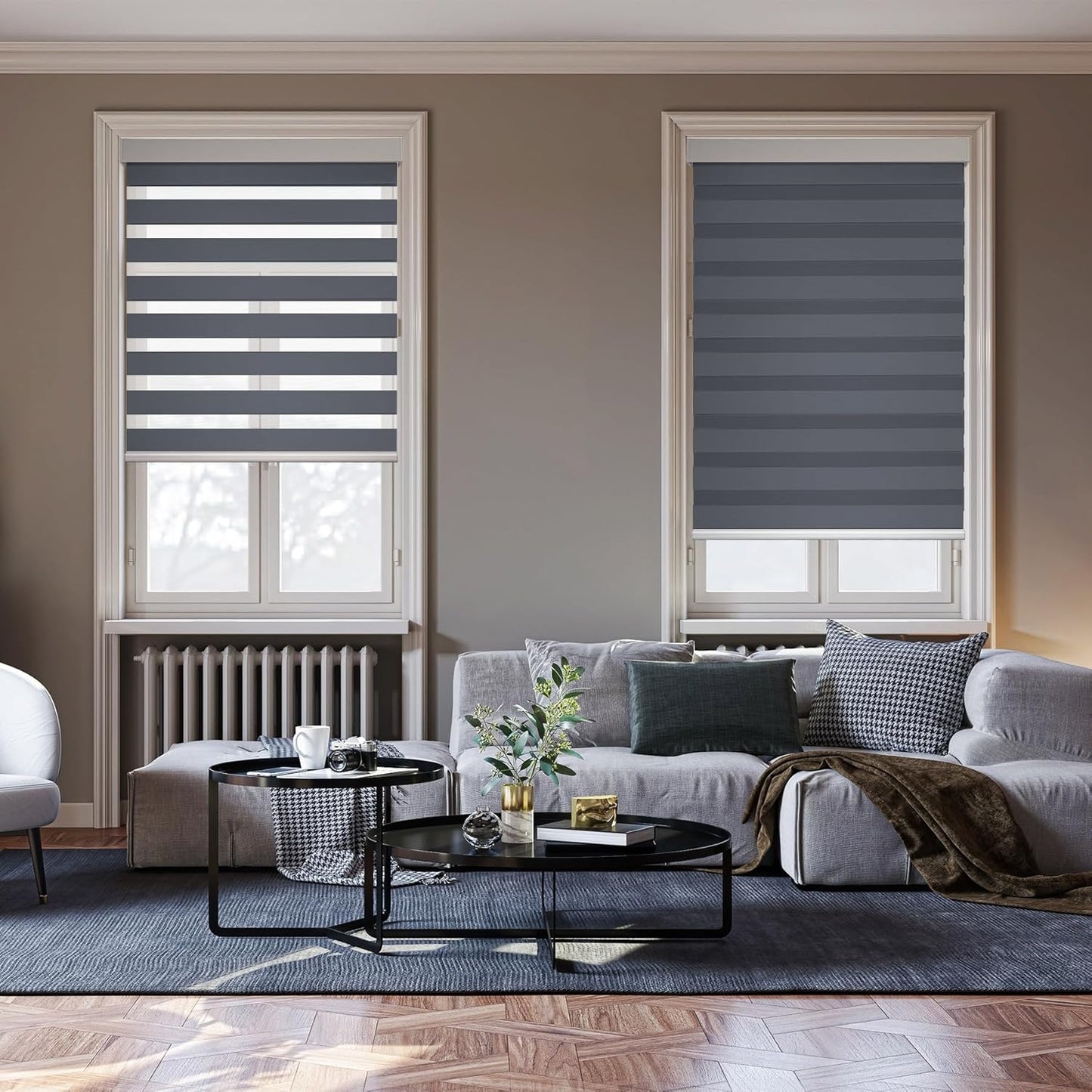 HESTIA Cordless Zebra Blinds Light Filtering Roller Shades UV Blocking Blackout Privacy Indoor Window Blind for Home Office Day and Night, Blue Grey,37" W x 48" H