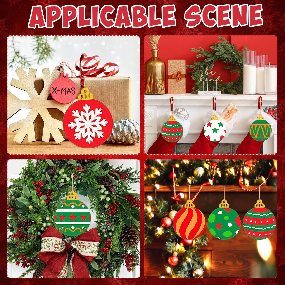 Wooden Christmas Ornaments to Paint Bell Decoration Cutouts Unfinished 36PCS, DIY Blank Unfinished Christmas Tree Wood Discs Ornament for Home Crafts Hanging