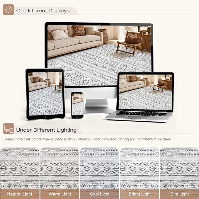 cotiled Boho 5x8 Area Rugs for Living Room: Soft Moroccan Washable Rug | Solve - Image 8