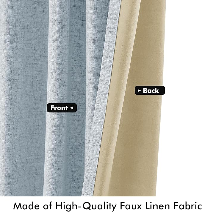 MIULEE 100% Blackout Linen Curtains 42 x 72 Inch Chambray Blue 2 Panels | - Image 6