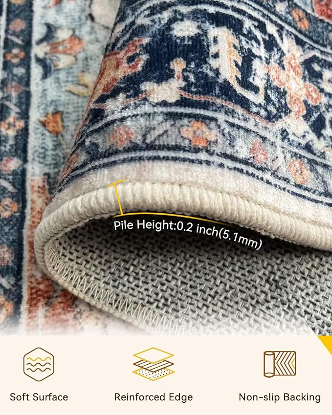 RELEANY Washable Area Rug, Water Repellent, Pet Friendly, Vintage Floral Boho - Image 3