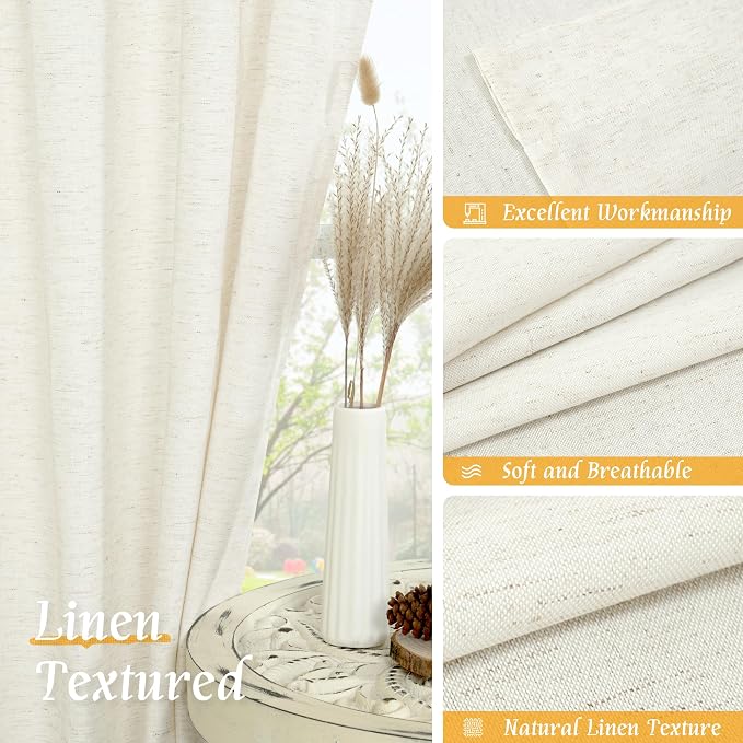 Light Filtering Natural Linen Curtains 63 Inch Length - Image 7