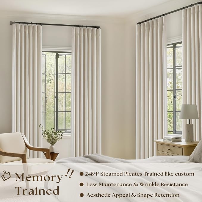 Cream Beige Linen Pinch Pleat Black Out Curtains 84 Inch Length 2 Panels | 2 - Image 2