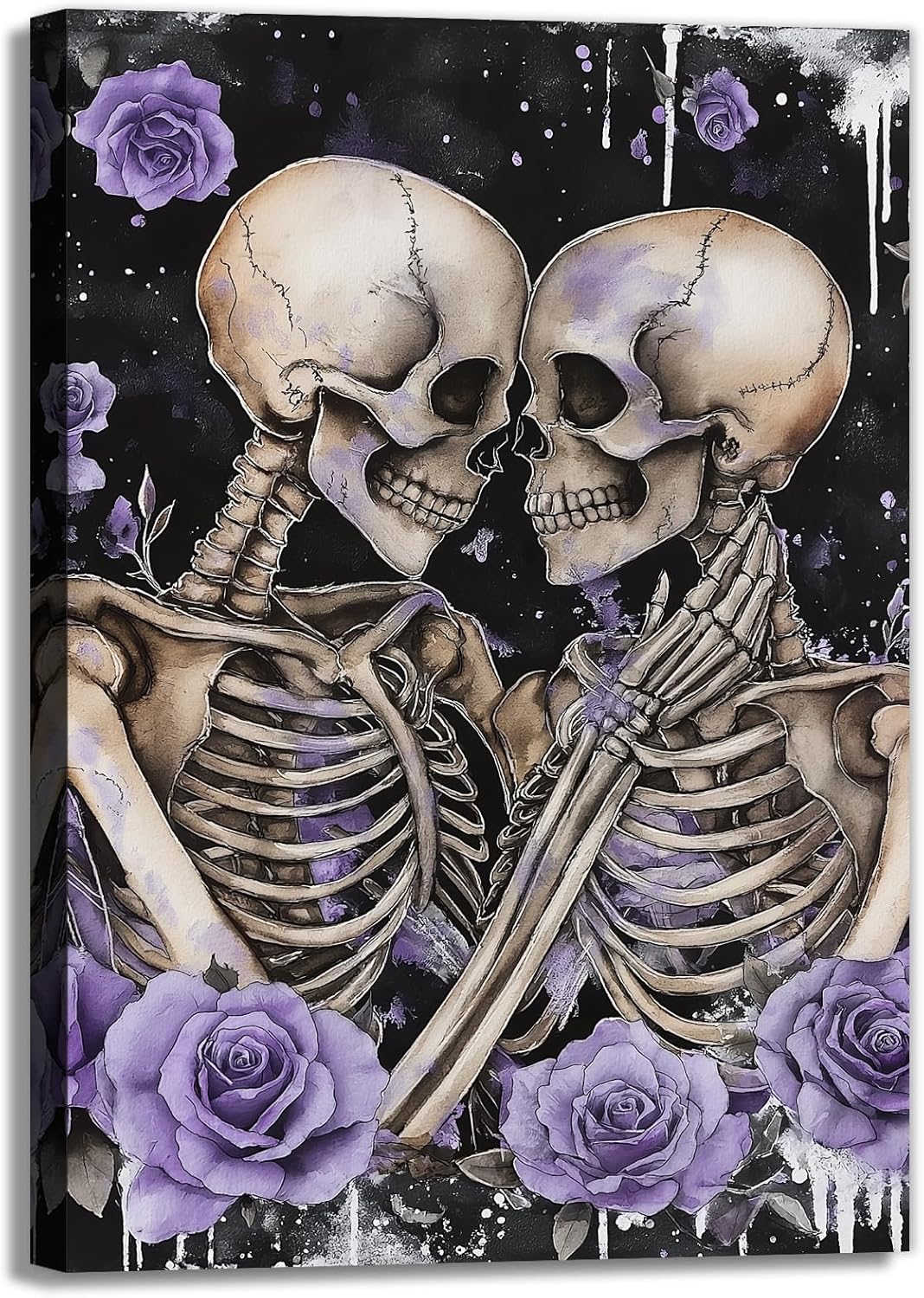 Skull Canvas Wall Art Couple Skeleton Holding Each Other Picture Art Poster Abstract Lover Painting Modern Artwork Horrible Halloween Decor(Artwork-2,24"x36")