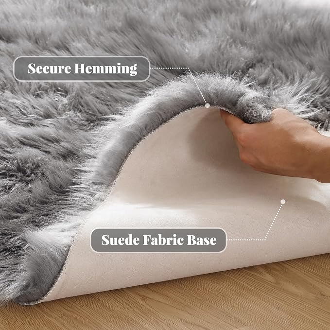 ORINOVA Silver Grey Shag Faux Sheepskin Fuzzy Fur Rugs - Image 2