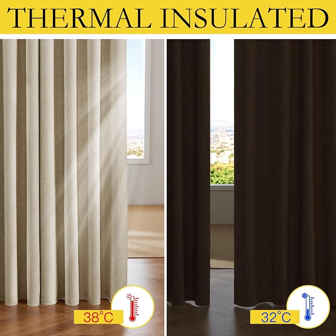 NICETOWN Cream Thick Linen Blend 100% Blackout Curtains 63" Long 2 Panels Set - Image 5