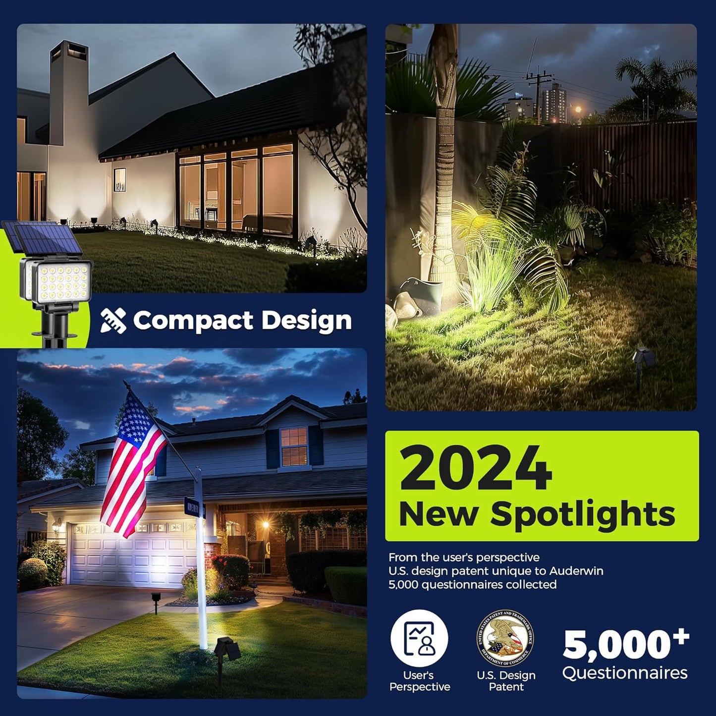 Solar Spot Lights Outdoor Waterproof for Flag, Tree, House, Garden, Yard, Landscape Spotlights for Accent Uplighting Halloween Christmas Decorations-1 Pack