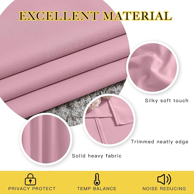 NICETOWN Rouge Pink Blackout Curtain Panel 63 inch Long - Image 2