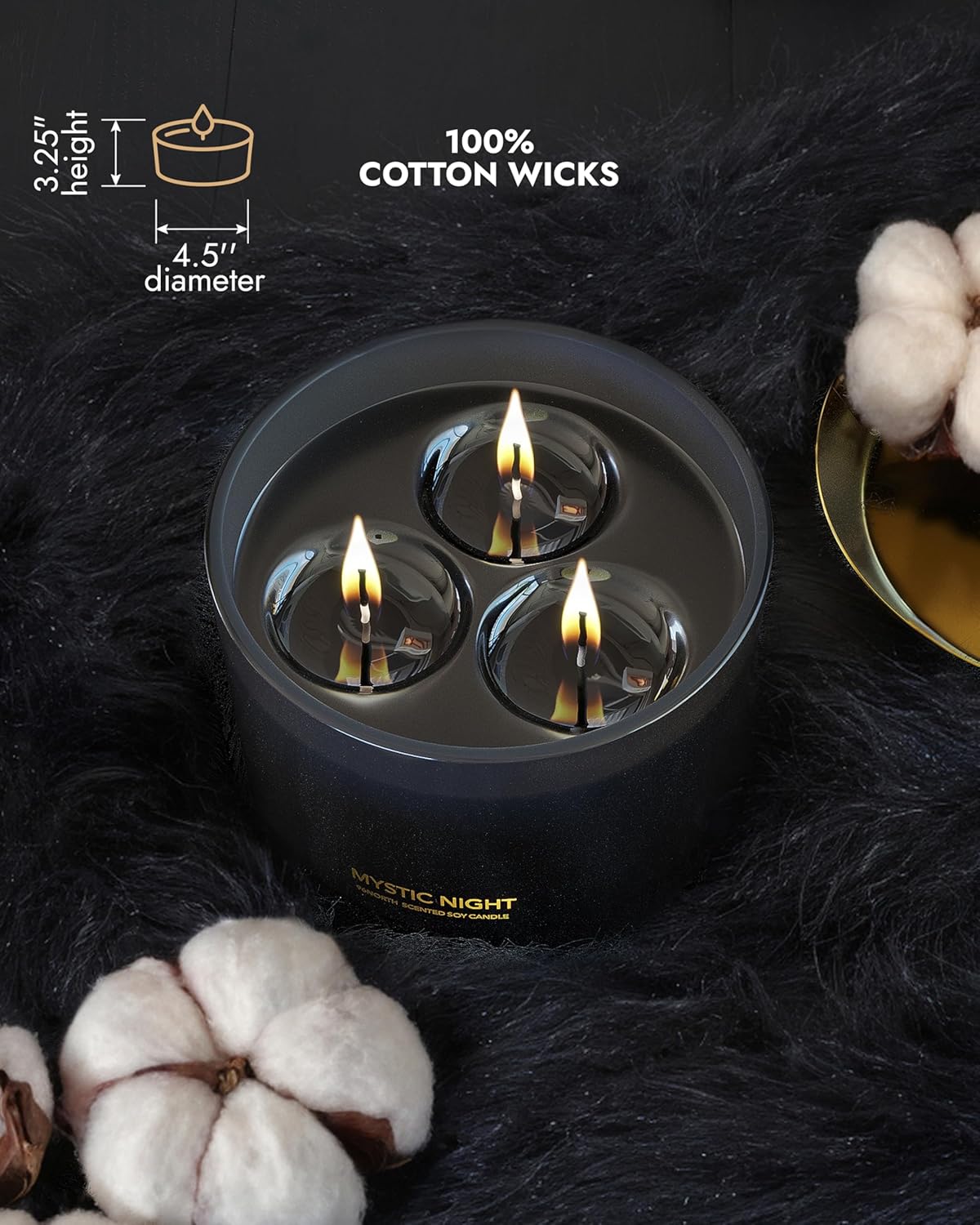 96NORTH Luxury Black Candle | Large 3-Wick Jar Candle | Up to 40 Hours Burning Time | 100% Natural Soy Wax | Relaxing Aromatherapy Aesthetic Candle | Housewarming Gift for Men and Women