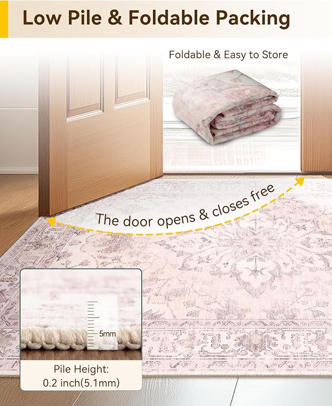 RELEANY Washable Area Rug, Small 2'x4', Water Repellent, Pet Friendly, Vintage - Image 4
