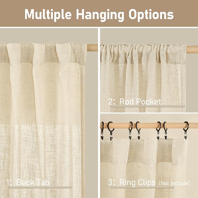 Faux Linen Window Curtains 63 inches Long - Image 3