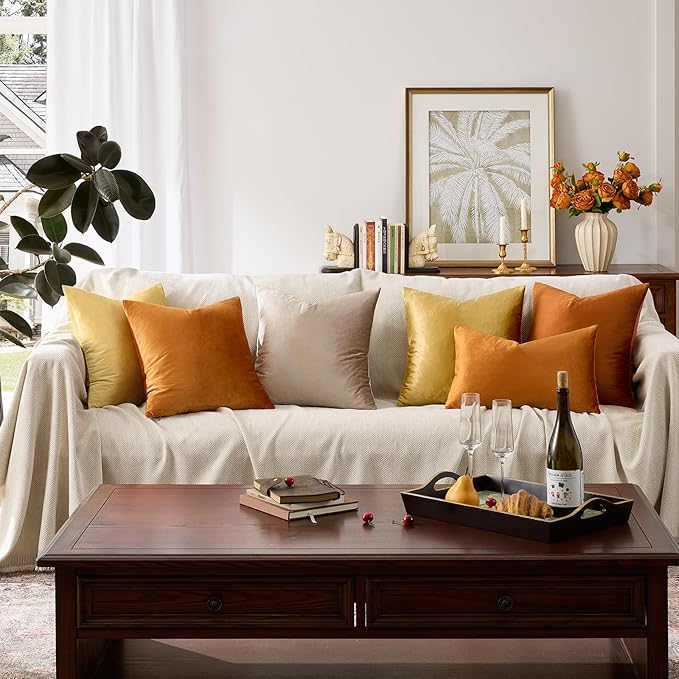 GIGIZAZA Orange Velvet Pillow Covers 16x16 Decorative Pillows Pack of 2 | Throw - Image 8