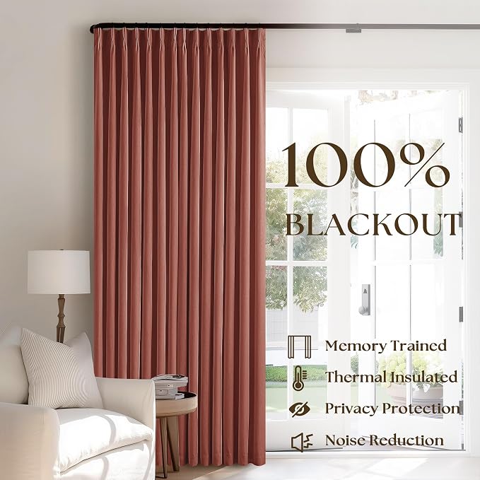 Terracotta 100% Black Out Pinch Pleat Linen 108 Inch Curtains | Black Out - Image 3