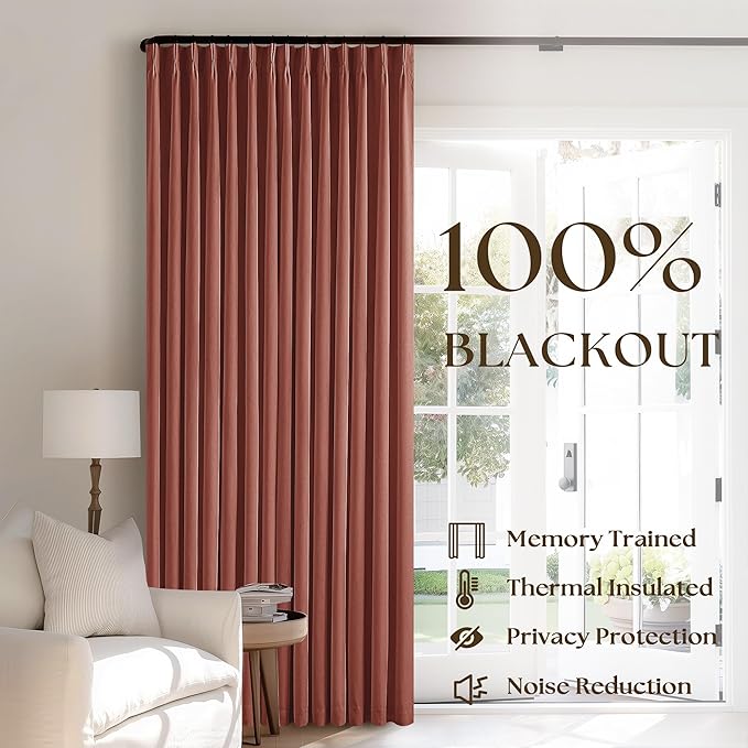 Firebrick Pinch Pleated Blackout Linen 45 Inch Curtains - Image 3
