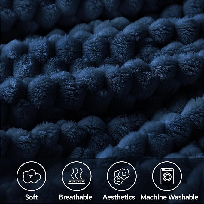 BEDELITE Navy Queen Blanket for Bed, Soft Cozy Gifts for Women, 90 * 90 | 3D - Image 4