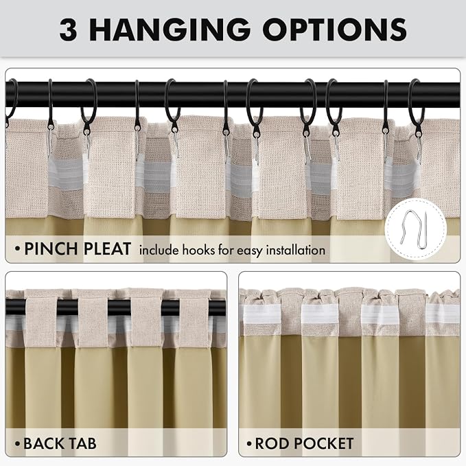 MIULEE 100% Blackout Linen Curtains 42 x 84 Inch Natural 2 Panels | Thermal - Image 5