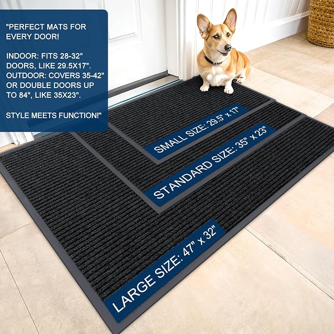 OLANLY 2-Pack Front Door Mats 35x23, Waterproof Heavy-Duty Doormats | Black - Image 2