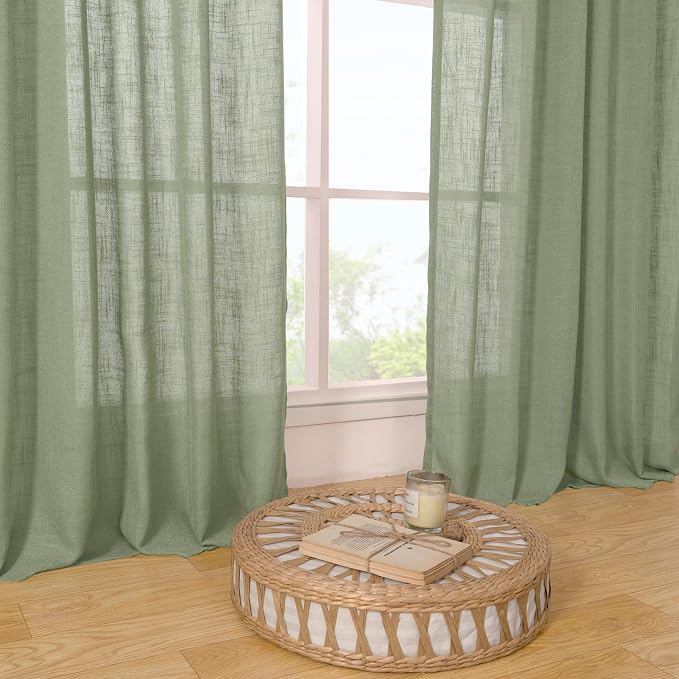 Sage Green Linen Curtains 24 Inch Length - Image 9