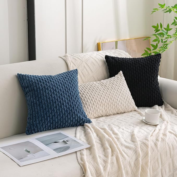Set of 4 Black Decorative Throw Pillow Covers 18x18 Inch Corduroy Pillow Covers - Image 3