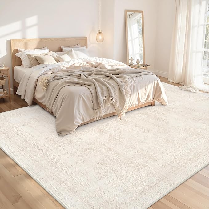 Area Rugs 9x12 Living Room: Bedroom Neutral Washable Carpet Beige | Large - Image 2