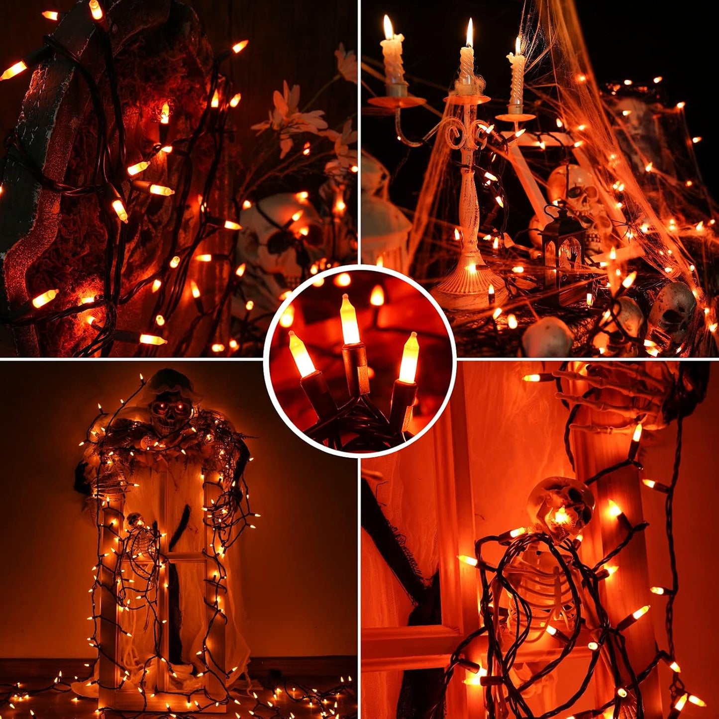 Toodour Candy Corn Halloween Lights, 75ft 300 Count Incandescent Halloween String Lights, UL Certified Connectable Mini Bulbs Yellow & Orange Light for Home, Garden, Porch, Party, Yard, Indoor Decor