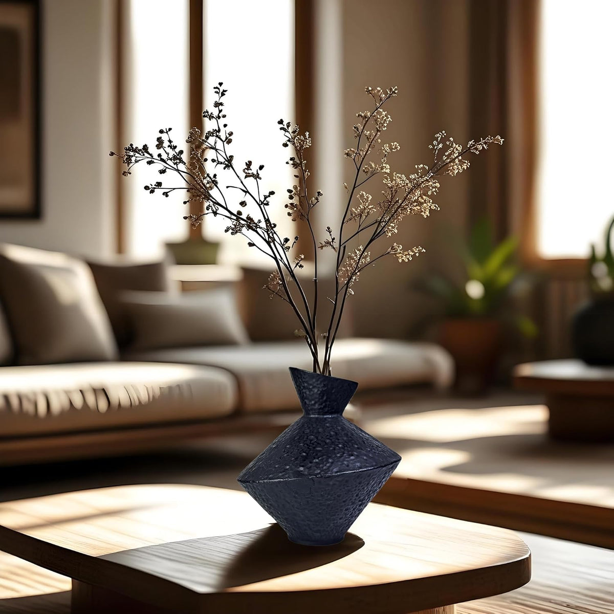 Cast Iron Decorative Vase, Dried Flower Rustic Vases, Wabi Sabi Vase for Modern Home Decor, Living Room, Shelf Decor, Enterway, Wedding, Office, Table, Bedroom, Kitchen, 8.86" H (Black)