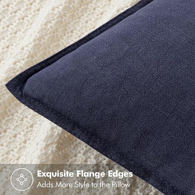 MIULEE Decorative Linen Pillow Covers 20x20 Inch Navy | Boho Farmhouse​ - Image 2