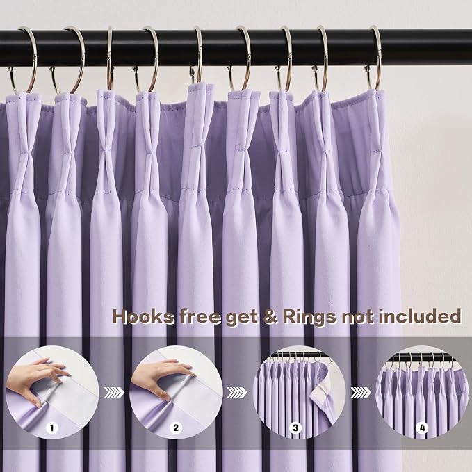 Pinch Pleated Lavender Blackout Curtains Short 2 Panels Set 45 Inch Length - Image 2