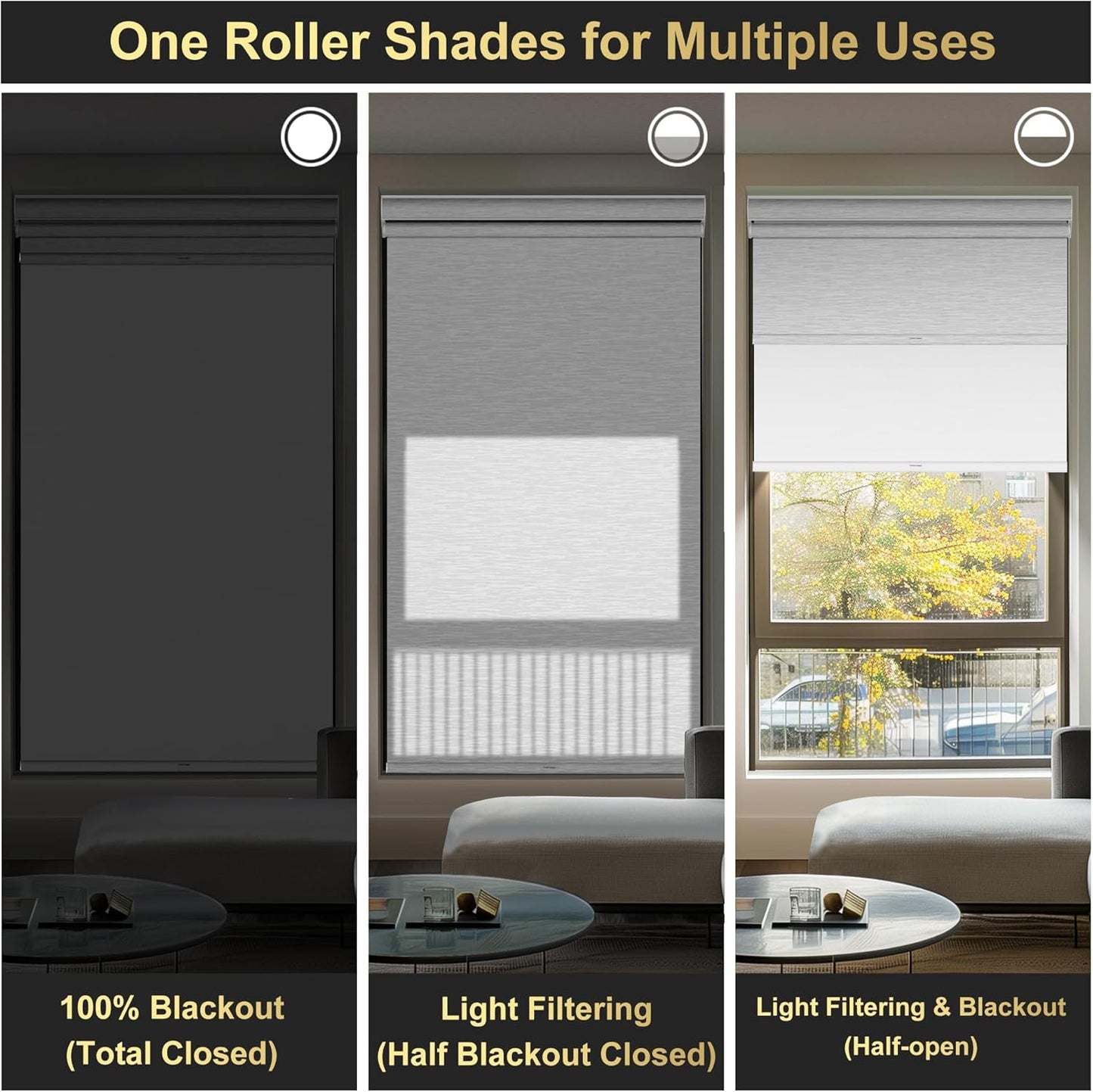 BERISSA Cordless Dual Roller Shades with Cassette Valance, Double Window Shades - Blackout and Light Filtering, Day and Night for Home Office Door. Striped Jacquard White. Custom Sizes