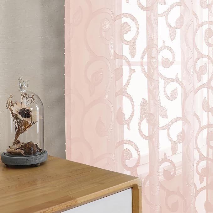 Furman Blush Pink Sheer Curtains 36 inch Length 2 Panels Set by OWENIE