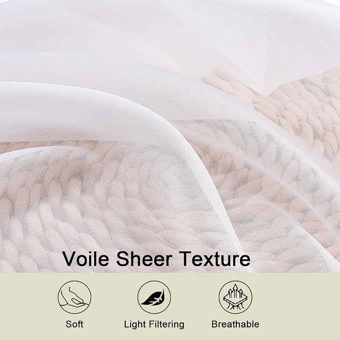 Sheer White Curtains for Bedroom Living Room 54 Inch Length 2 Panels Set - Image 3