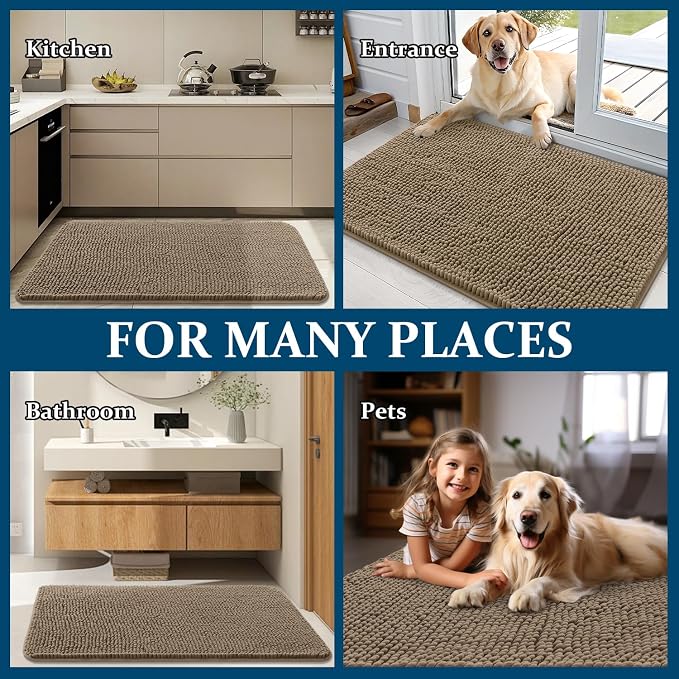 OLANLY Dog Door Mat for Muddy Paws 44x24, Super Absorbent Chenille Mud Mat | Tan - Image 8