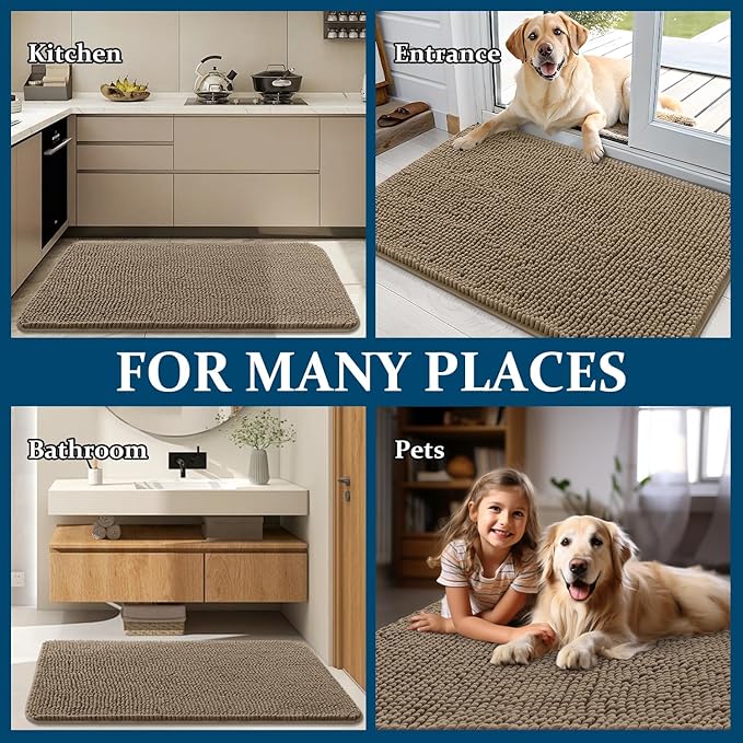 OLANLY Dog Door Mat for Muddy Paws 70x46, Super Absorbent Chenille Mud Mat | Tan - Image 8