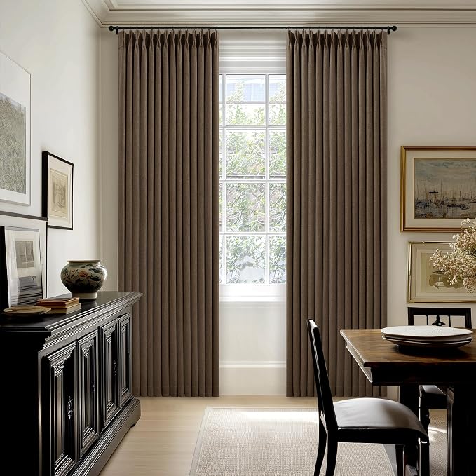 Dutch Cocoa 108 Inch Pinch Pleated Blackout Linen Curtains - Image 7