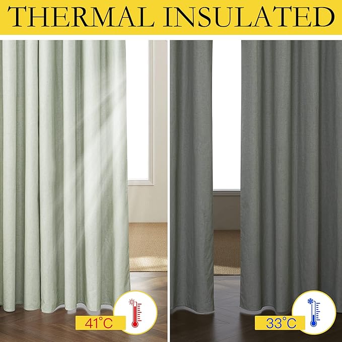 NICETOWN Sage Green Kitchen Linen Completely Shaded Draperies, 2 Pieces - Image 4