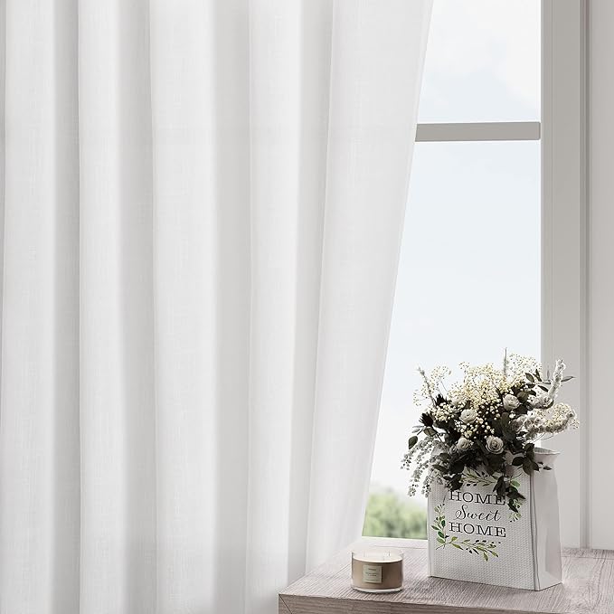 White Linen Curtains 84 Inch Length 2 Panels Set - Image 2
