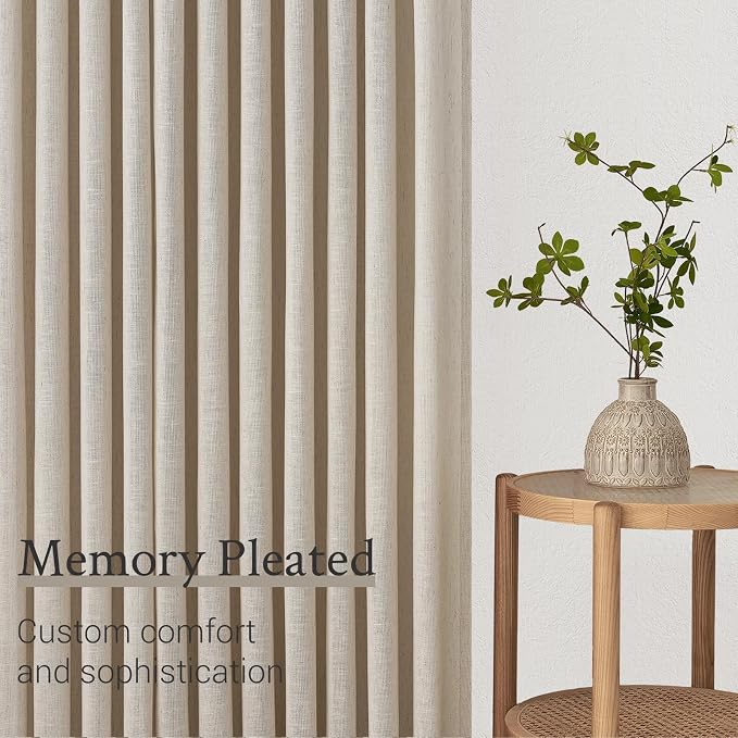 Topfinel Pinch Pleated Curtains 90 Inches Long 2 Panels Set, Oatmeal Semi Sheer - Image 4