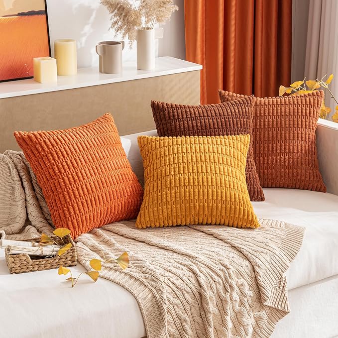 MIULEE Euro Fall Corduroy Decorative Throw Pillow Covers 24x24 Burnt Orange | - Image 8