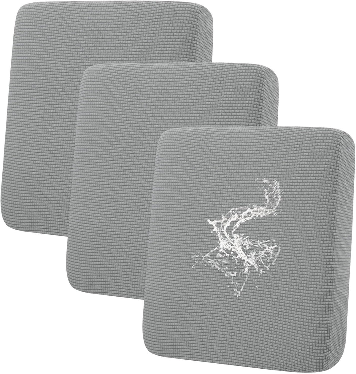 hyha Waterproof Couch Cushion Covers for Pets, Non Slip Sofa Seat Cover for Dogs Washable, Soft Thick Stretch Jacquard Fabric, Sofa Slipcovers with Elastic Bottom (3 Pieces, Light Grey)