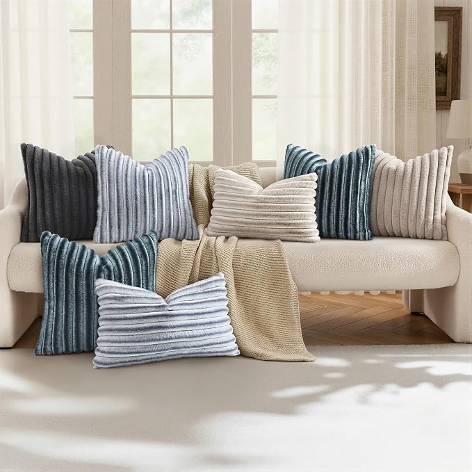 decorUhome Fall Faux Fur Throw Pillow Covers 22x22 Set of 2 Dark Grey | - Image 5