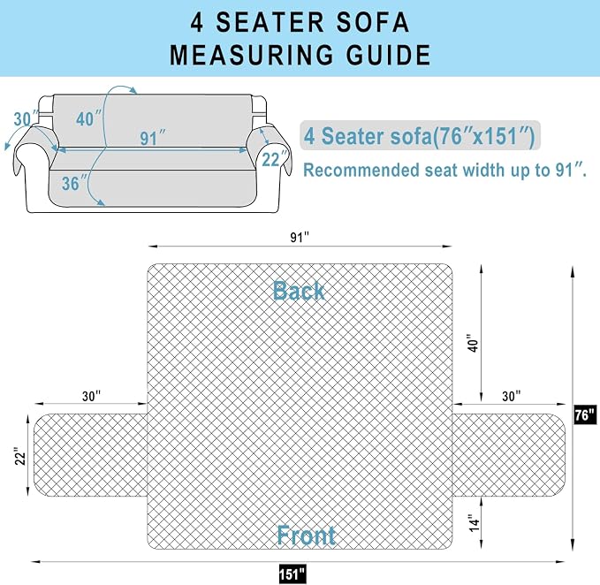 Reversible 4 Seater Sofa Cover 91" Large, Huntergreen | Couch Cover Furniture - Image 7