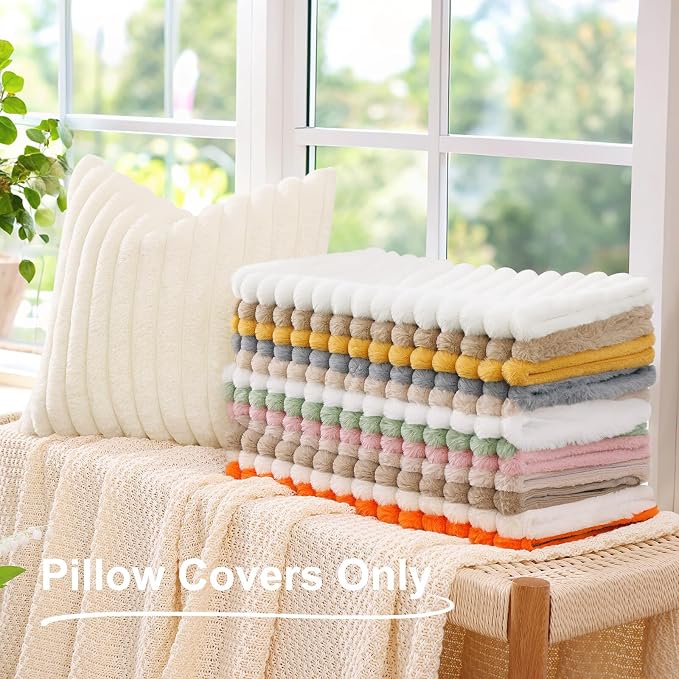 decorUhome Fall Faux Fur Throw Pillow Covers 26x26 Set of 2 Red | Decorative - Image 6