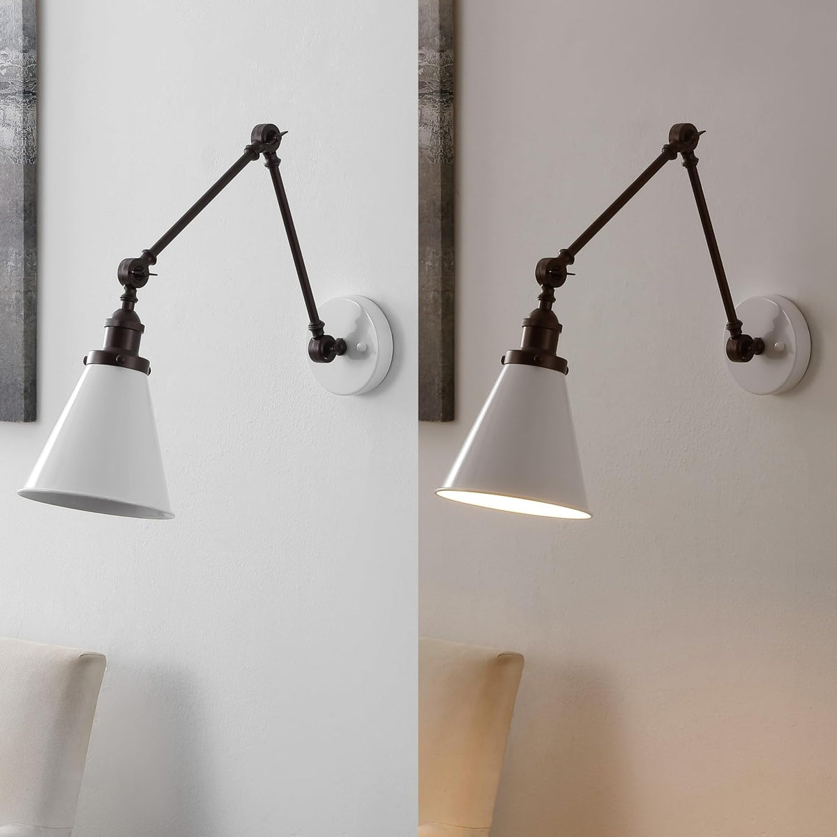 JONATHAN Y JYL7462C Rover 7" Classic Industrial Metal Adjustable Arm LED Wall Sconce, White/Oil Rubbed Bronze for Bedroom, Bathroom, Vanity