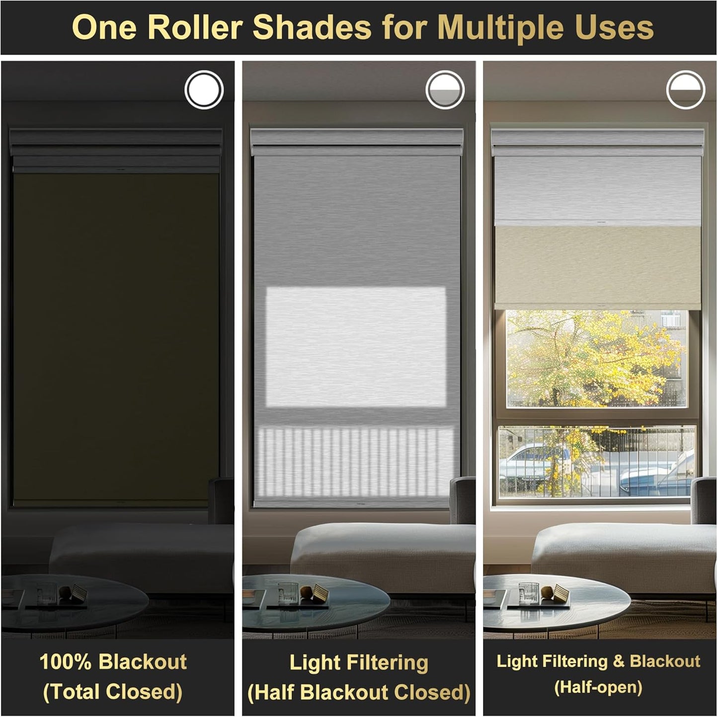 BERISSA Dual Roller Shades with Cassette Valance, Blackout and Light Filtering, Day and Night Shades for Home Office Door. Beige and White. 41 W x 80" H