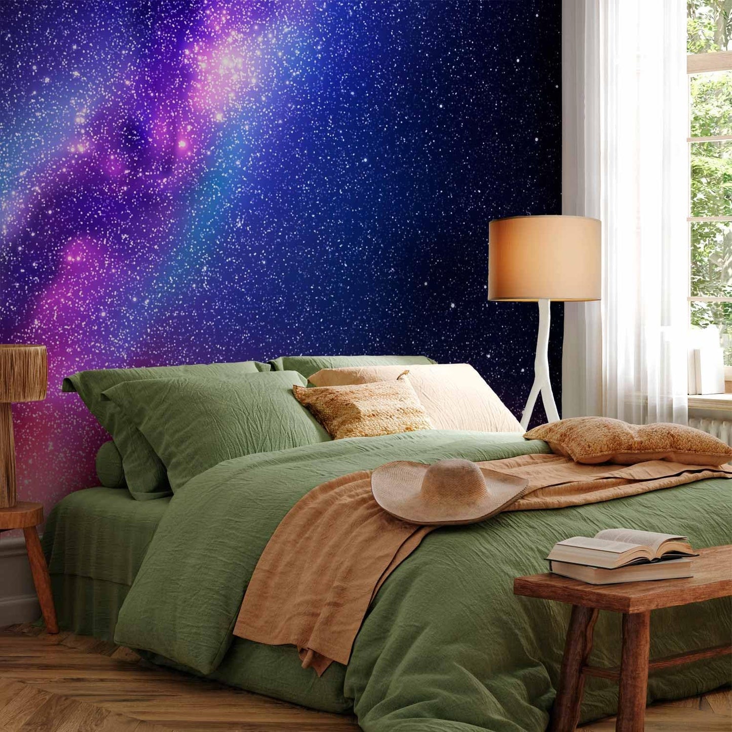 artgeist Wall Mural Galaxy 77x55 in - Peel and Stick Self-Adhesive Wallpaper Removable Large Sticker Foil Wall Decor Print Picture Image Abstract Space Sky Star Cloud Violet f-C-0487-a-a